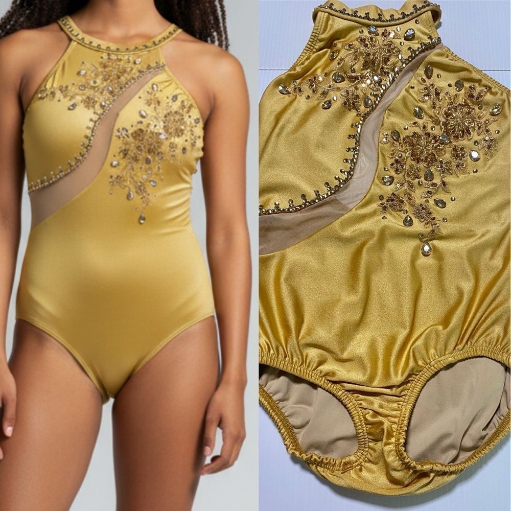 Competition Custom dance Solo costume yellow illusion contemporary lyrical LC
